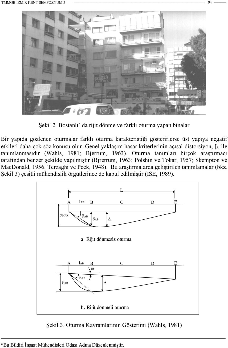 Genel yaklaşım hasar kriterlerinin açısal distorsiyon, β, ile tanımlanmasıdır (Wahls, 1981; Bjerrum, 1963).