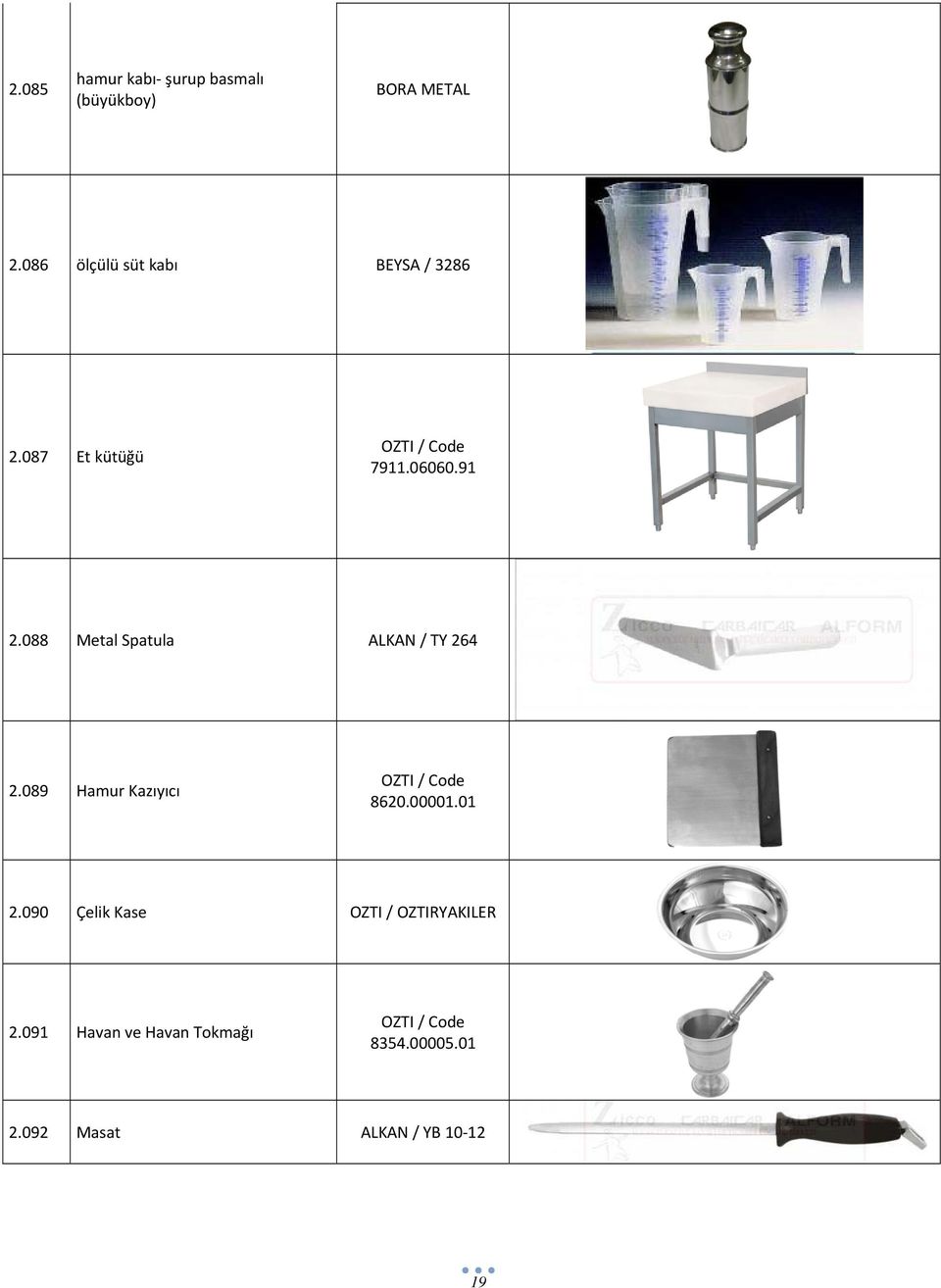 088 Metal Spatula ALKAN / TY 264 2.089 Hamur Kazıyıcı 8620.00001.01 2.