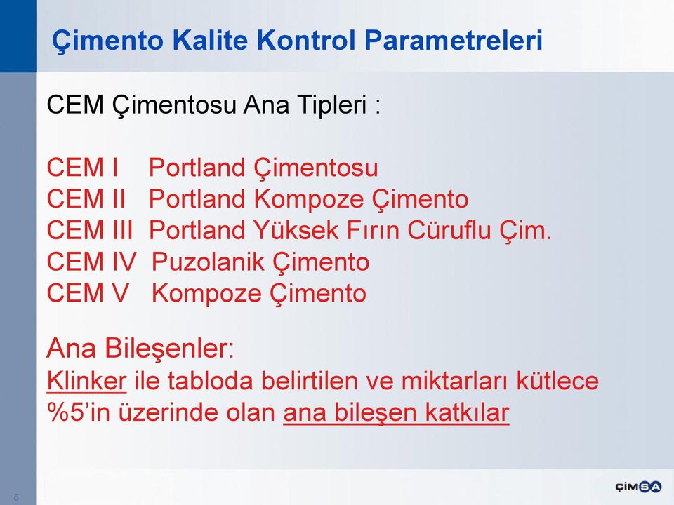 Çim. CEM IV Puzolanik Çimento CEM V Kompoze Çimento Ana Bileşenler: Klinker ile