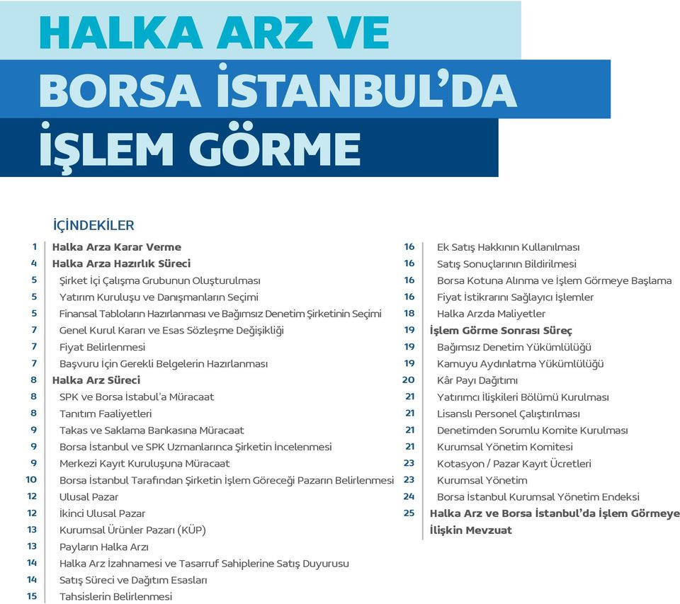 Bağımsız Denetim Şirketinin Seçimi 18 Halka Arzda Maliyetler 7 Genel Kurul Kararı ve Esas Sözleşme Değişikliği 19 İşlem Görme Sonrası Süreç 7 Fiyat Belirlenmesi 19 Bağımsız Denetim Yükümlülüğü 7