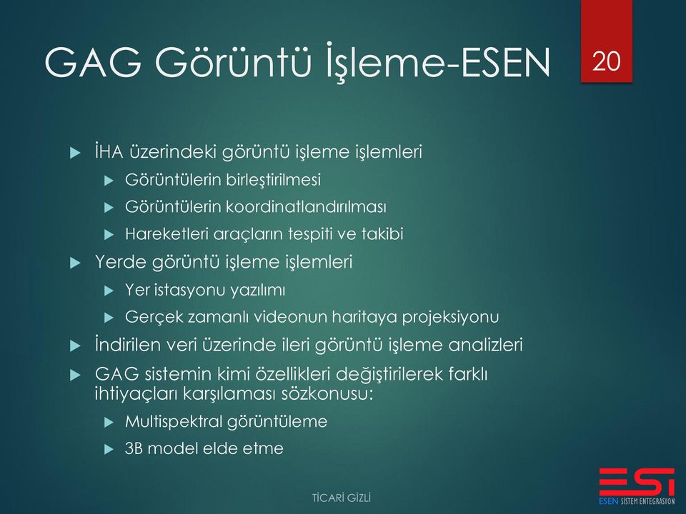 yazılımı Gerçek zamanlı videonun haritaya projeksiyonu İndirilen veri üzerinde ileri görüntü işleme analizleri GAG