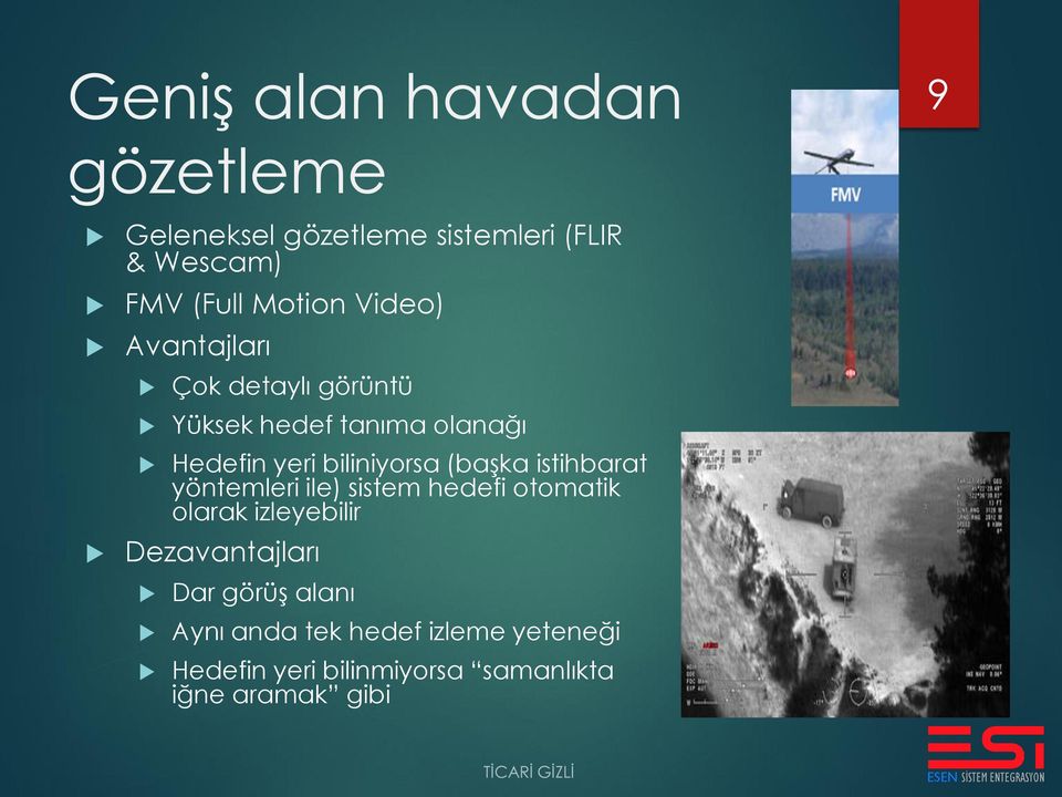 (başka istihbarat yöntemleri ile) sistem hedefi otomatik olarak izleyebilir Dezavantajları Dar