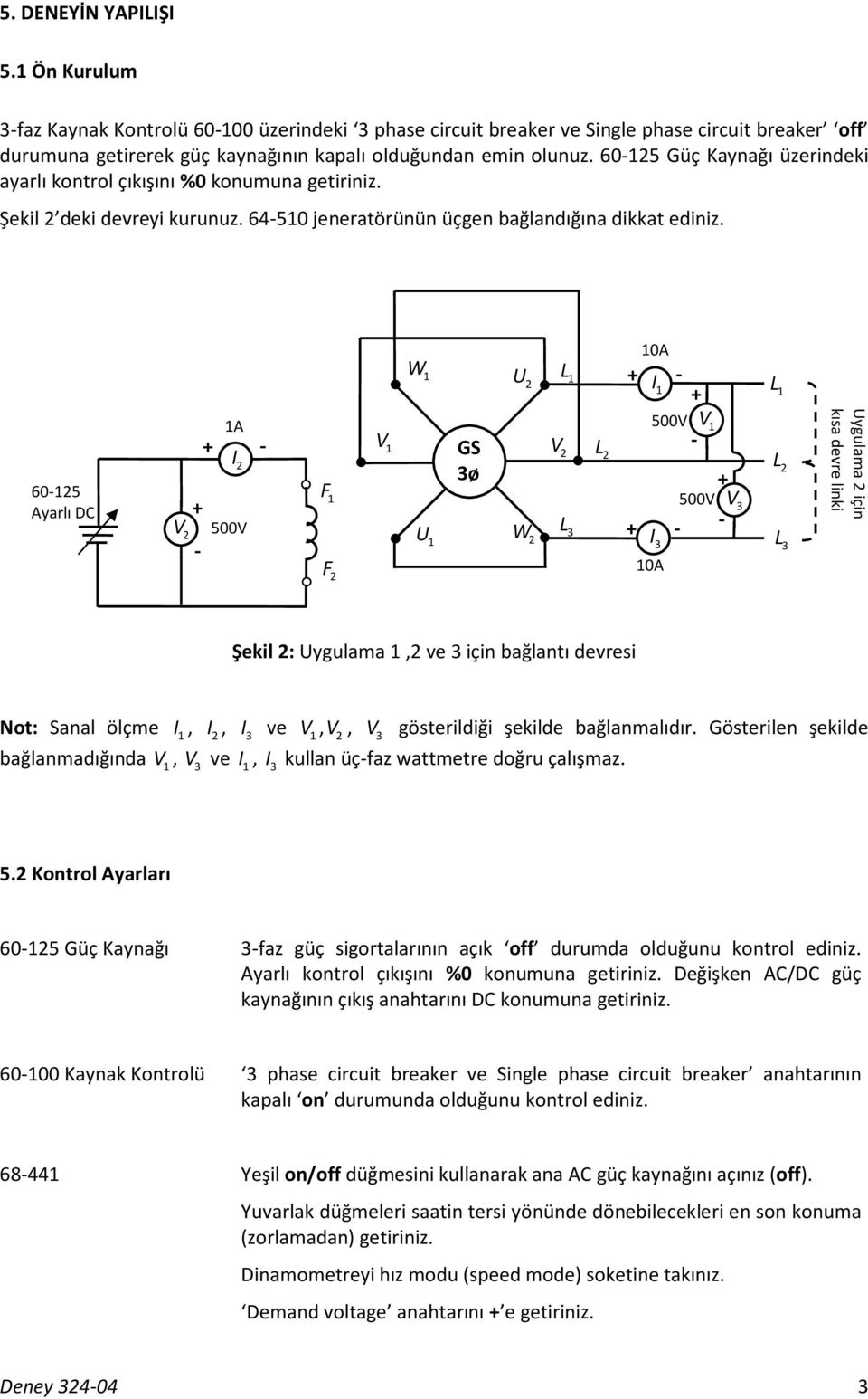 60-5 Ayarlı DC - A I 500 - GS ø F F W U U W 0A I - 500 I - 0A - 500 - Uygulama için kısa devre linki Şekil : Uygulama, ve için bağlantı devresi Not: Sanal ölçme I, I, I ve,, gösterildiği şekilde