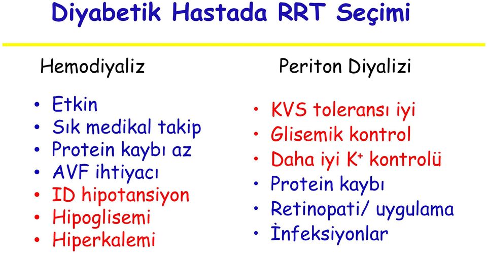 Hiperkalemi Periton Diyalizi KVS toleransı iyi Glisemikik