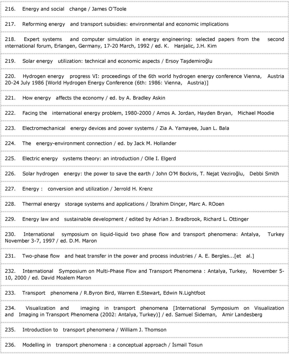 Solar energy utilization: technical and economic aspects / Ersoy Taşdemiroğlu 220.