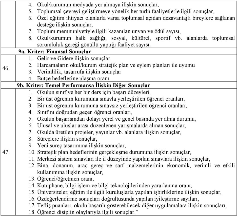 Okul/kurumun halk sağlığı, sosyal, kültürel, sportif vb. alanlarda toplumsal sorumluluk gereği gönüllü yaptığı faaliyet sayısı. 9a. Kriter: Finansal Sonuçlar 1. Gelir ve Gidere ilişkin sonuçlar 2.