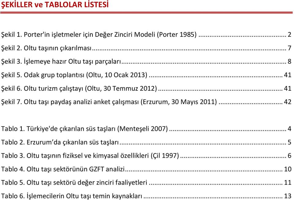 Oltu taşı paydaş analizi anket çalışması (Erzurum, 30 Mayıs 2011)... 42 Tablo 1. Türkiye'de çıkarılan süs taşları (Menteşeli 2007)... 4 Tablo 2. Erzurum da çıkarılan süs taşları.