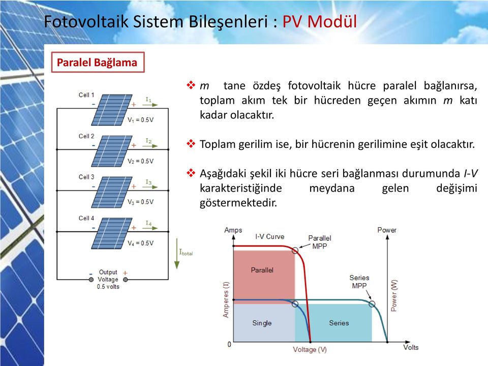 olacaktır. Toplam gerilim ise, bir hücrenin gerilimine eşit olacaktır.