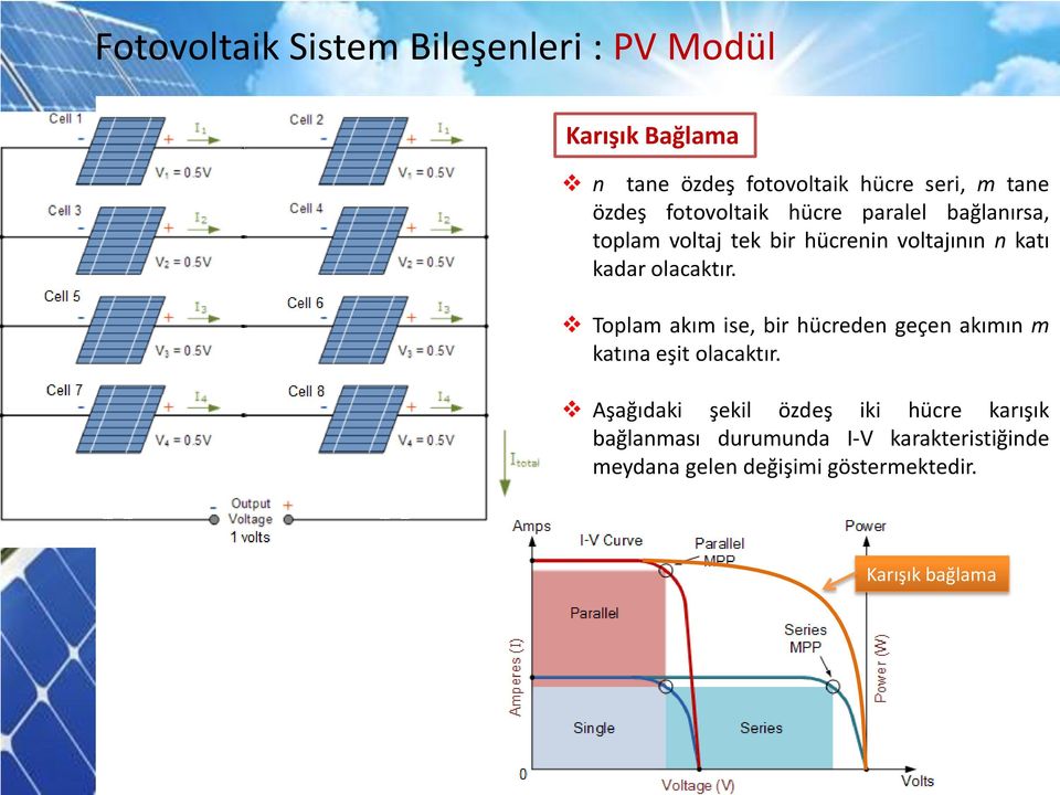 olacaktır. Toplam akım ise, bir hücreden geçen akımın m katına eşit olacaktır.