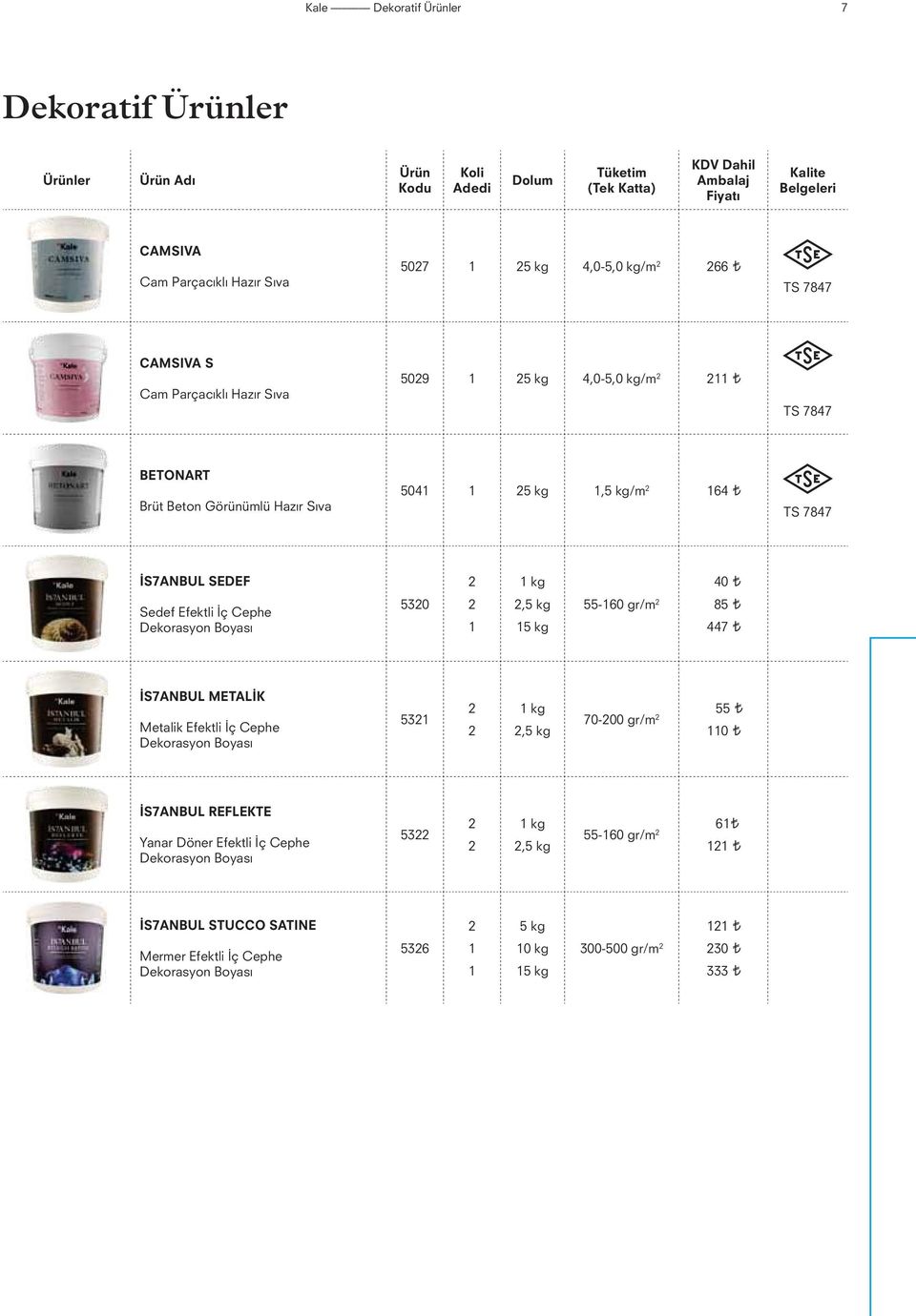 Cephe Dekorasyon Boyası 530 kg,5 kg 5 kg 40 55-60 gr/m 85 447 İS7ANBUL METALİK Metalik Efektli İç Cephe Dekorasyon Boyası 53 kg,5 kg 55 70-00 gr/m 0 İS7ANBUL REFLEKTE