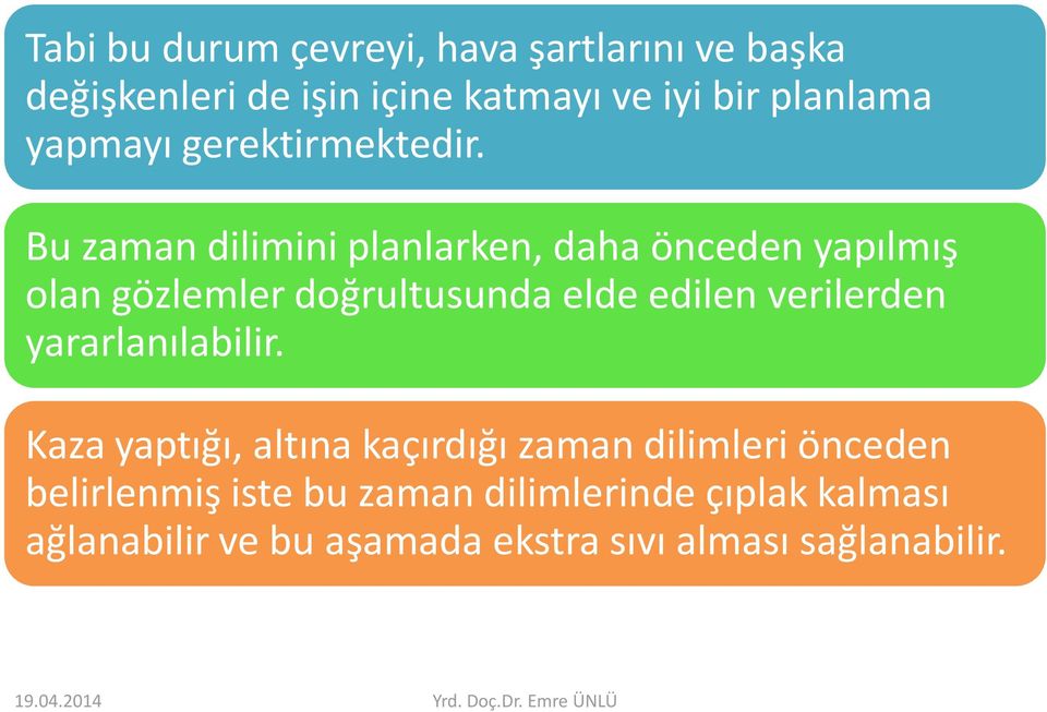 Bu zaman dilimini planlarken, daha önceden yapılmış olan gözlemler doğrultusunda elde edilen verilerden