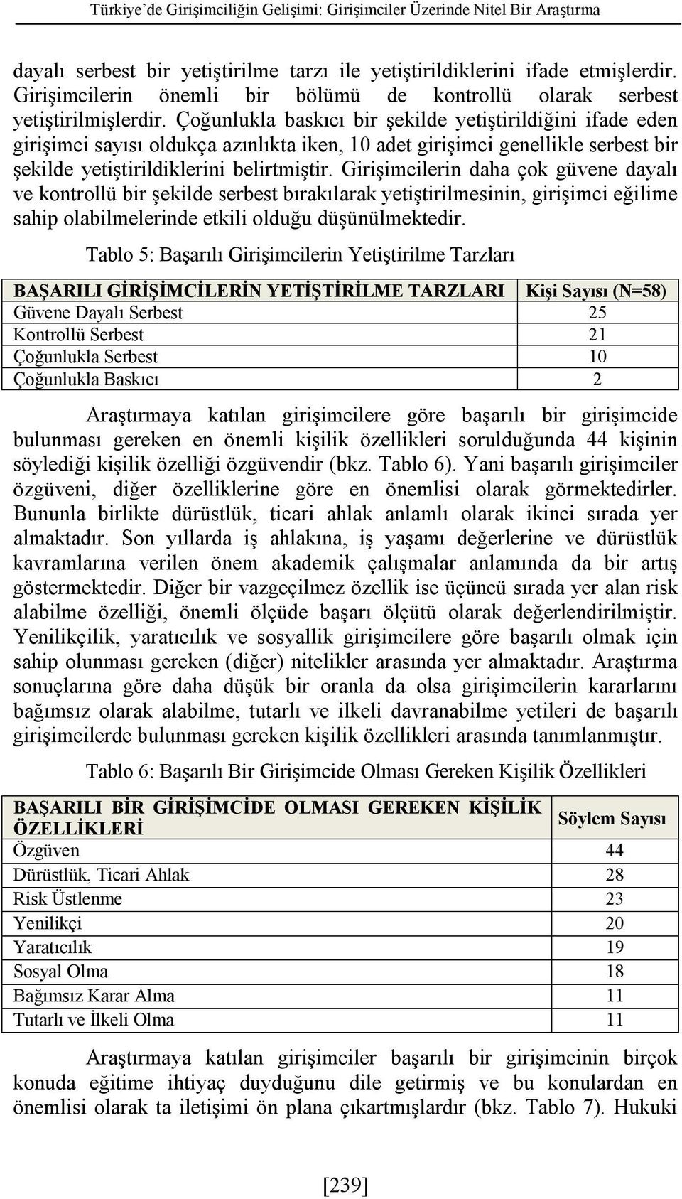 Çoğunlukla baskıcı bir şekilde yetiştirildiğini ifade eden girişimci sayısı oldukça azınlıkta iken, 10 adet girişimci genellikle serbest bir şekilde yetiştirildiklerini belirtmiştir.