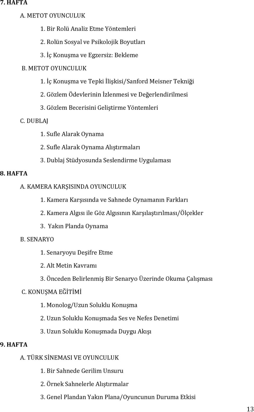 Sufle Alarak Oynama Alıştırmaları 3. Dublaj Stüdyosunda Seslendirme Uygulaması B. SENARYO 1. Kamera Karşısında ve Sahnede Oynamanın Farkları 2.