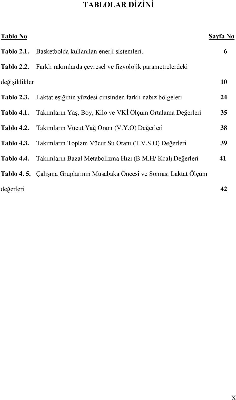 Y.O) Değerleri 38 Tablo 4.3. Takımların Toplam Vücut Su Oranı (T.V.S.O) Değerleri 39 Tablo 4.4. Takımların Bazal Metabolizma Hızı (B.M.H/ Kcal) Değerleri 41 Tablo 4.