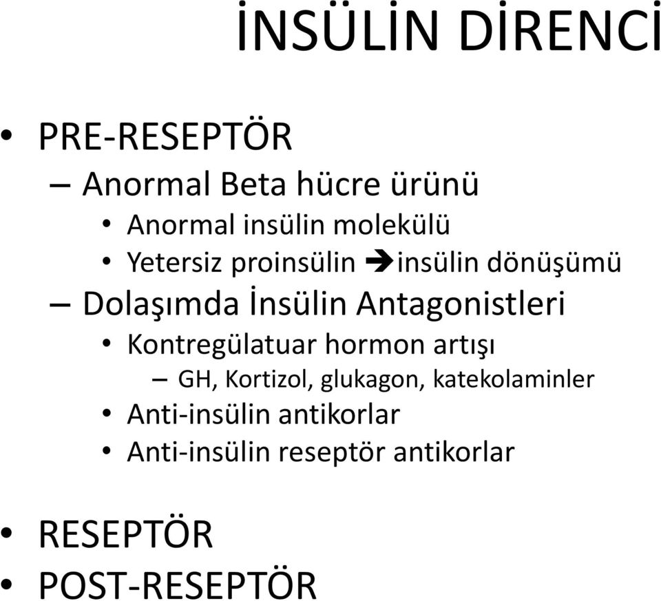 Antagonistleri Kontregülatuar hormon artışı GH, Kortizol, glukagon,