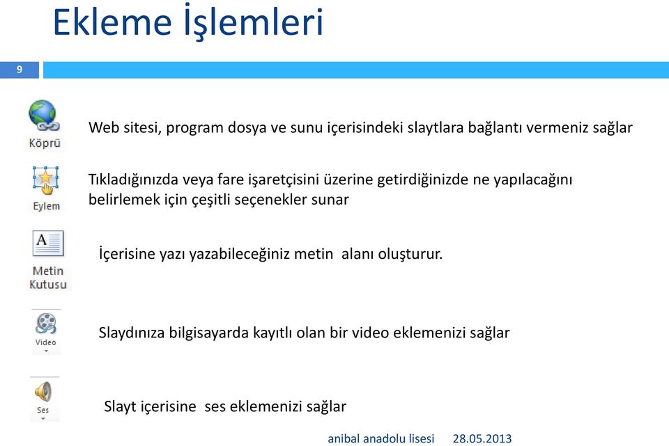 belirlemek için çeşitli seçenekler sunar İçerisine yazı yazabileceğiniz metin alanı oluşturur.