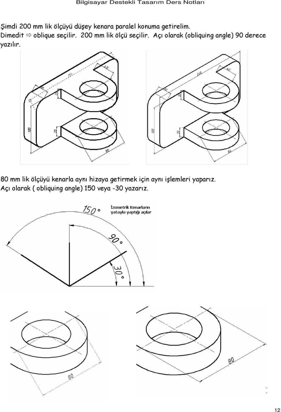 Açı olarak (obliquing angle) 90 derece yazılır.