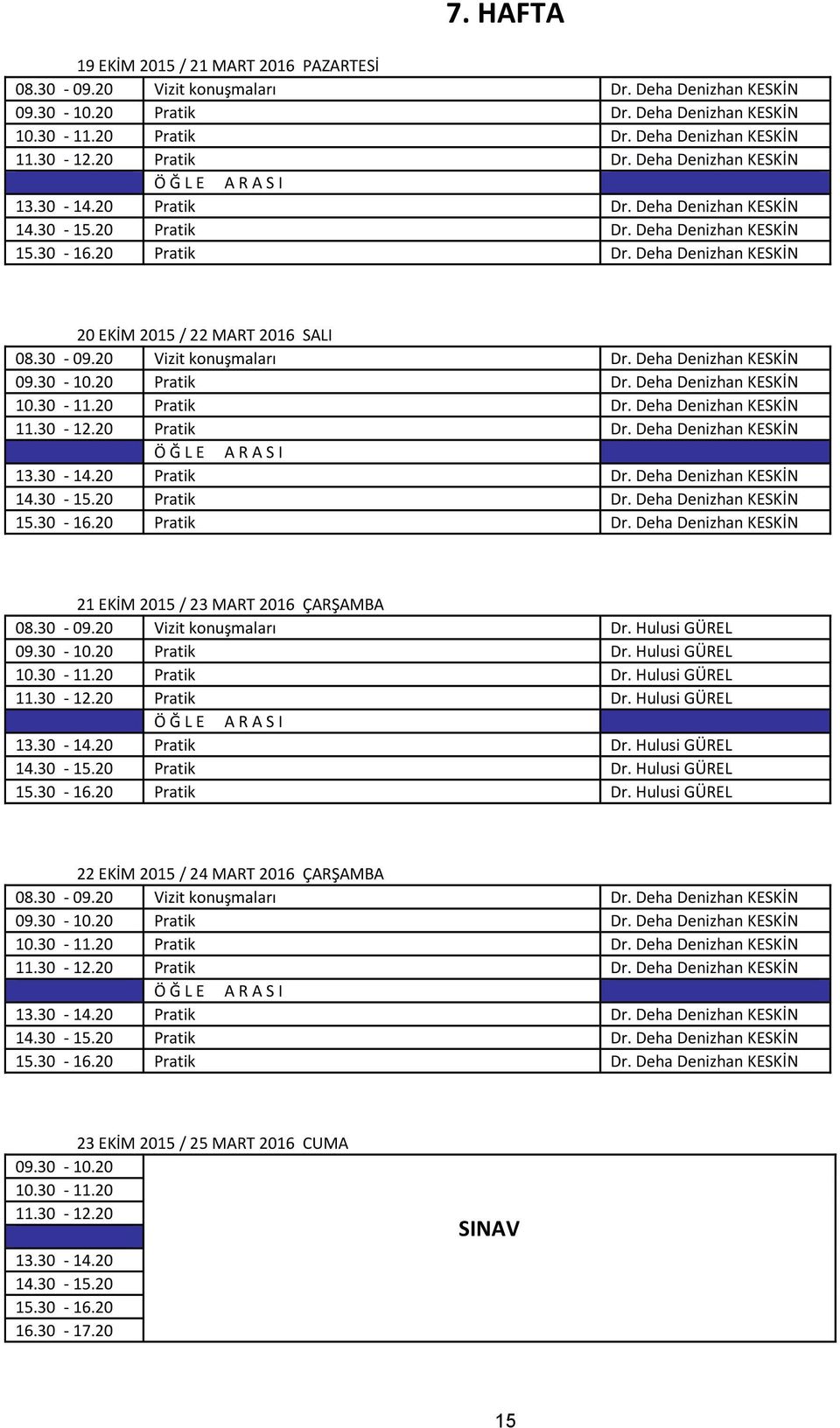 30-11.20 Pratik Dr. Deha Denizhan KESKİN 11.30-12.20 Pratik Dr. Deha Denizhan KESKİN 13.30-14.20 Pratik Dr. Deha Denizhan KESKİN 14.30-15.20 Pratik Dr. Deha Denizhan KESKİN Dr.