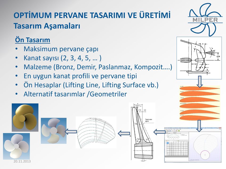 ) En uygun kanat profili ve pervane tipi Ön Hesaplar (Lifting