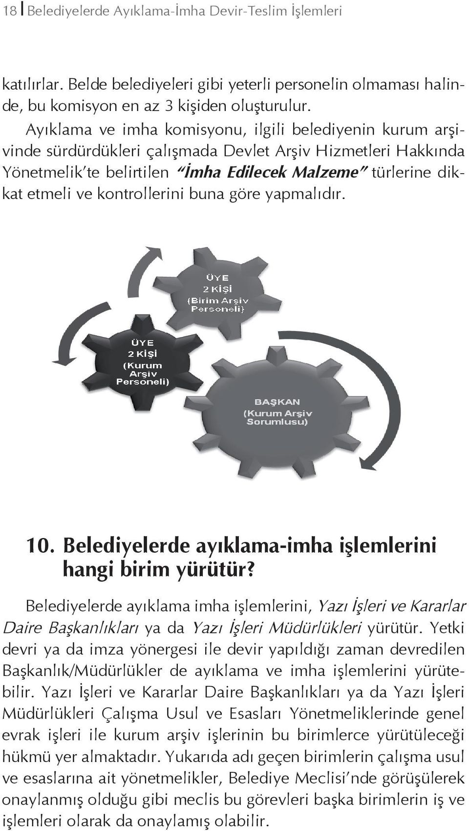 kontrollerini buna göre yapmalıdır. 10. Belediyelerde ayıklama-imha işlemlerini hangi birim yürütür?