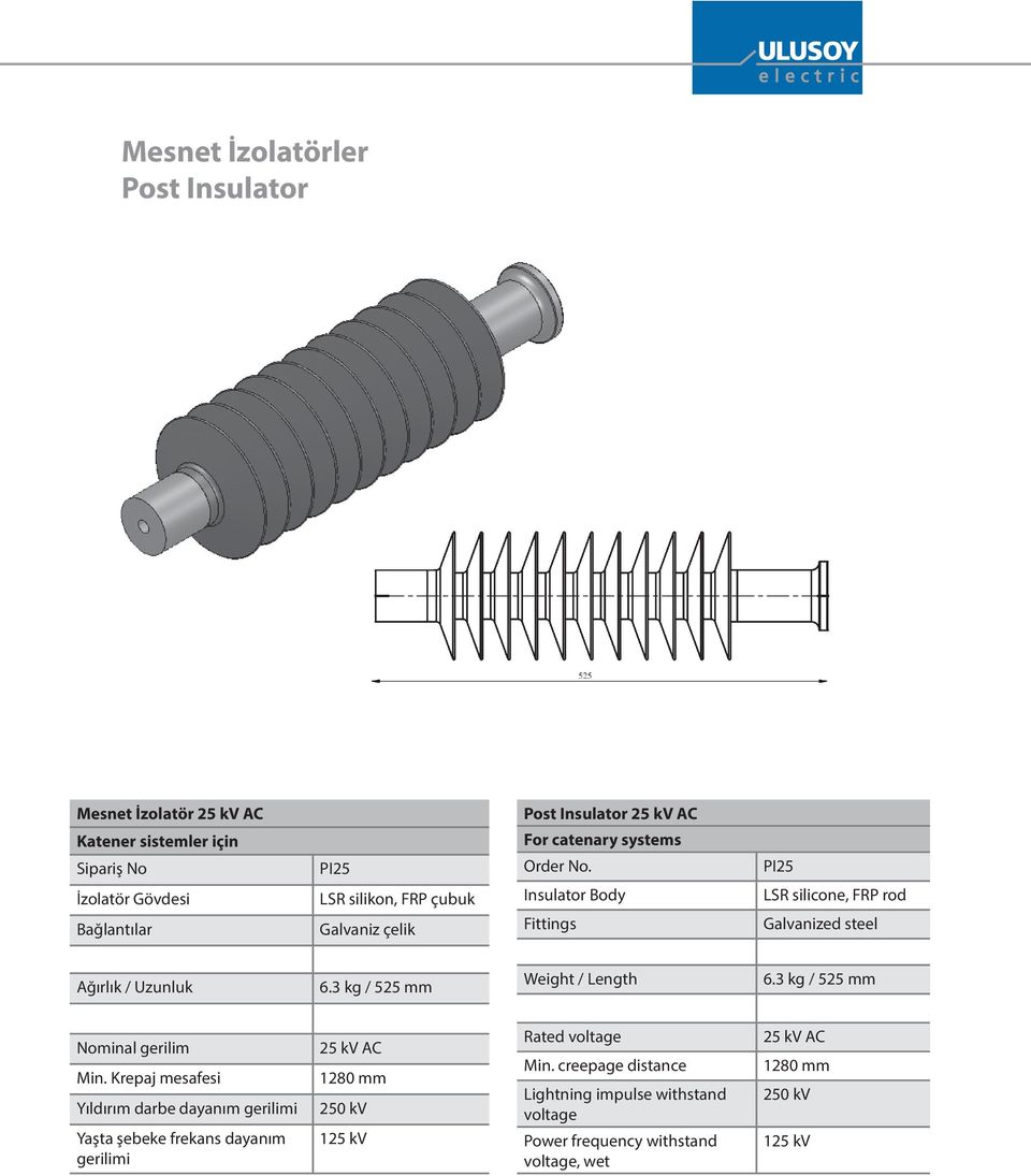 3 kg / 525 mm / Length 6.3 kg / 525 mm Nominal gerilim Min.