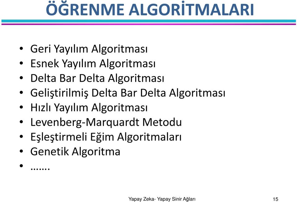 Bar Delta Algoritması Hızlı Yayılım Algoritması