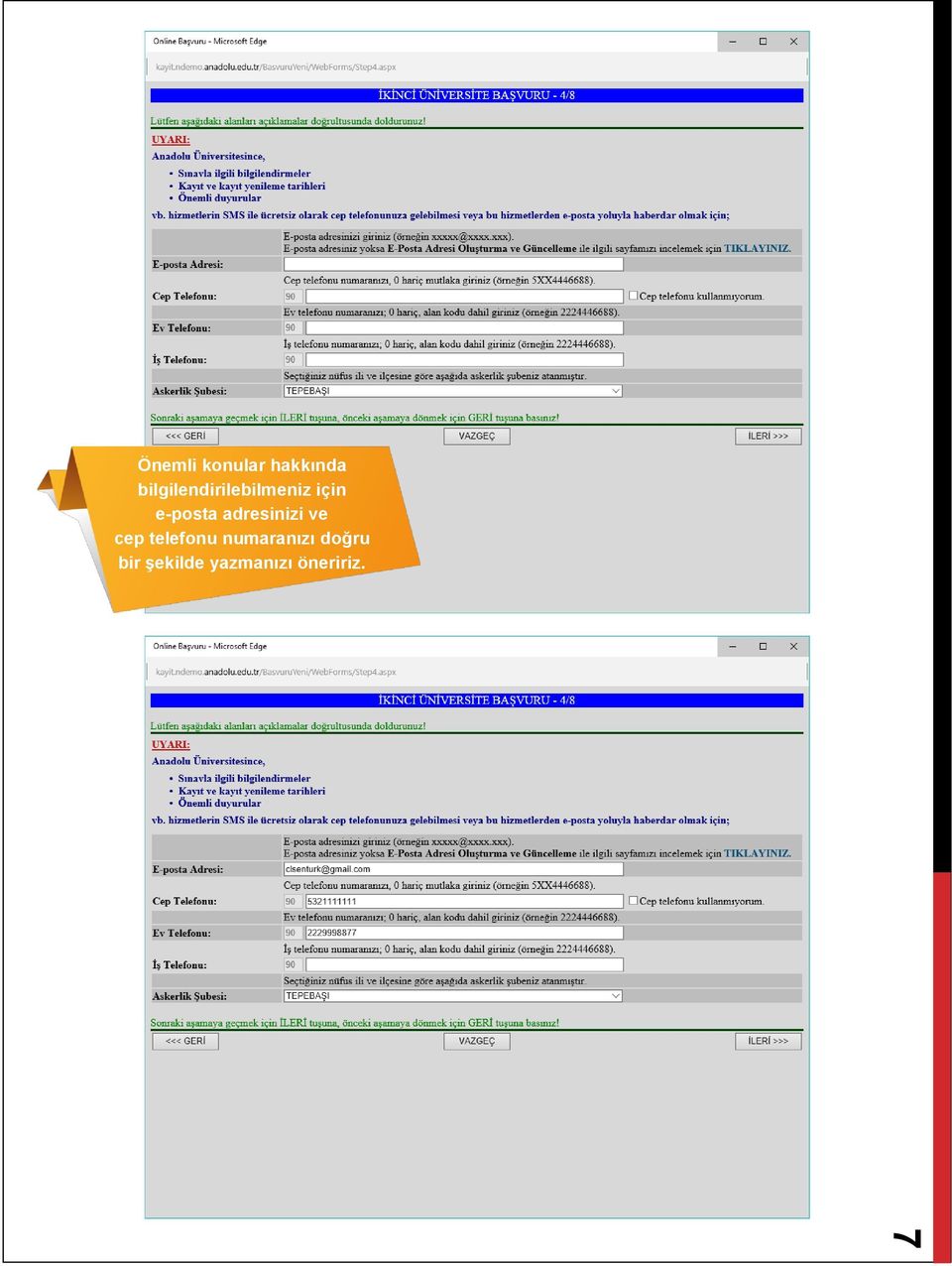 e-posta adresinizi ve cep telefonu