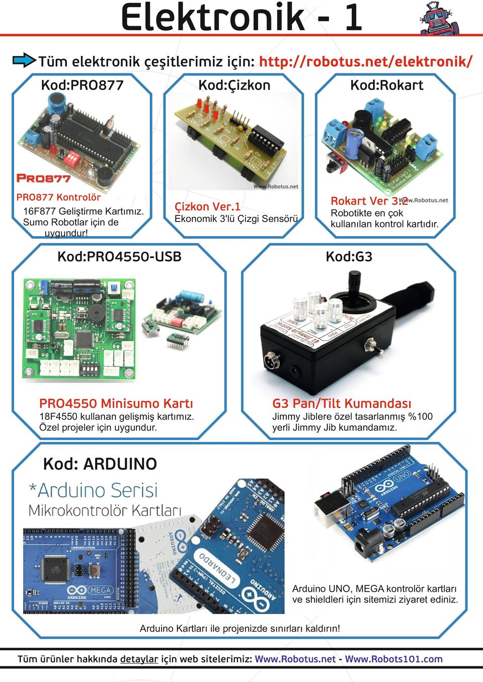 1 Ekonomik 3'lü Çizgi Sensörü Kod:PRO4550-USB Robotikte en çok kullanılan kontrol kartıdır.