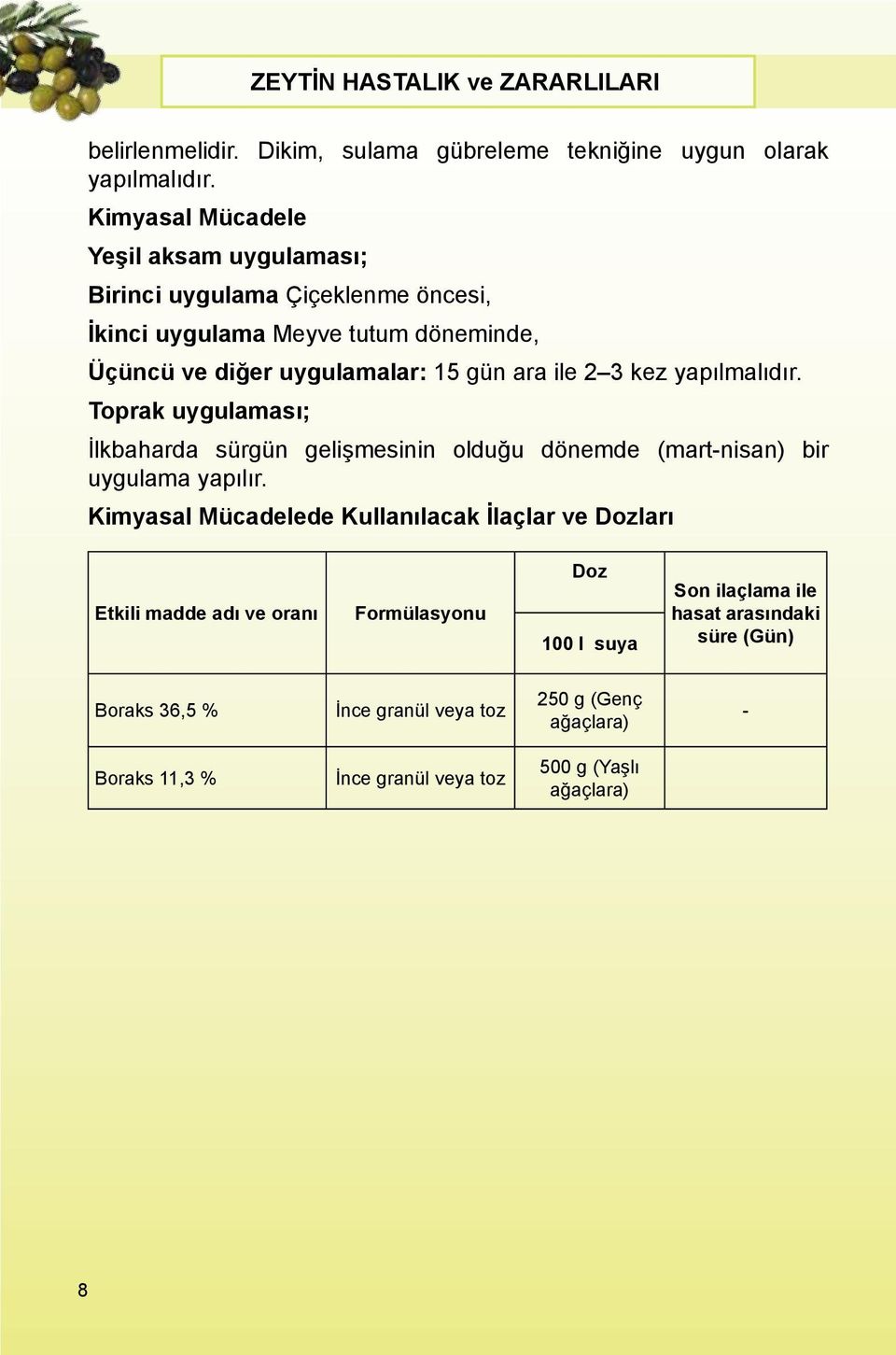 ile 2 3 kez yapılmalıdır. Toprak uygulaması; İlkbaharda sürgün gelişmesinin olduğu dönemde (mart-nisan) bir uygulama yapılır.