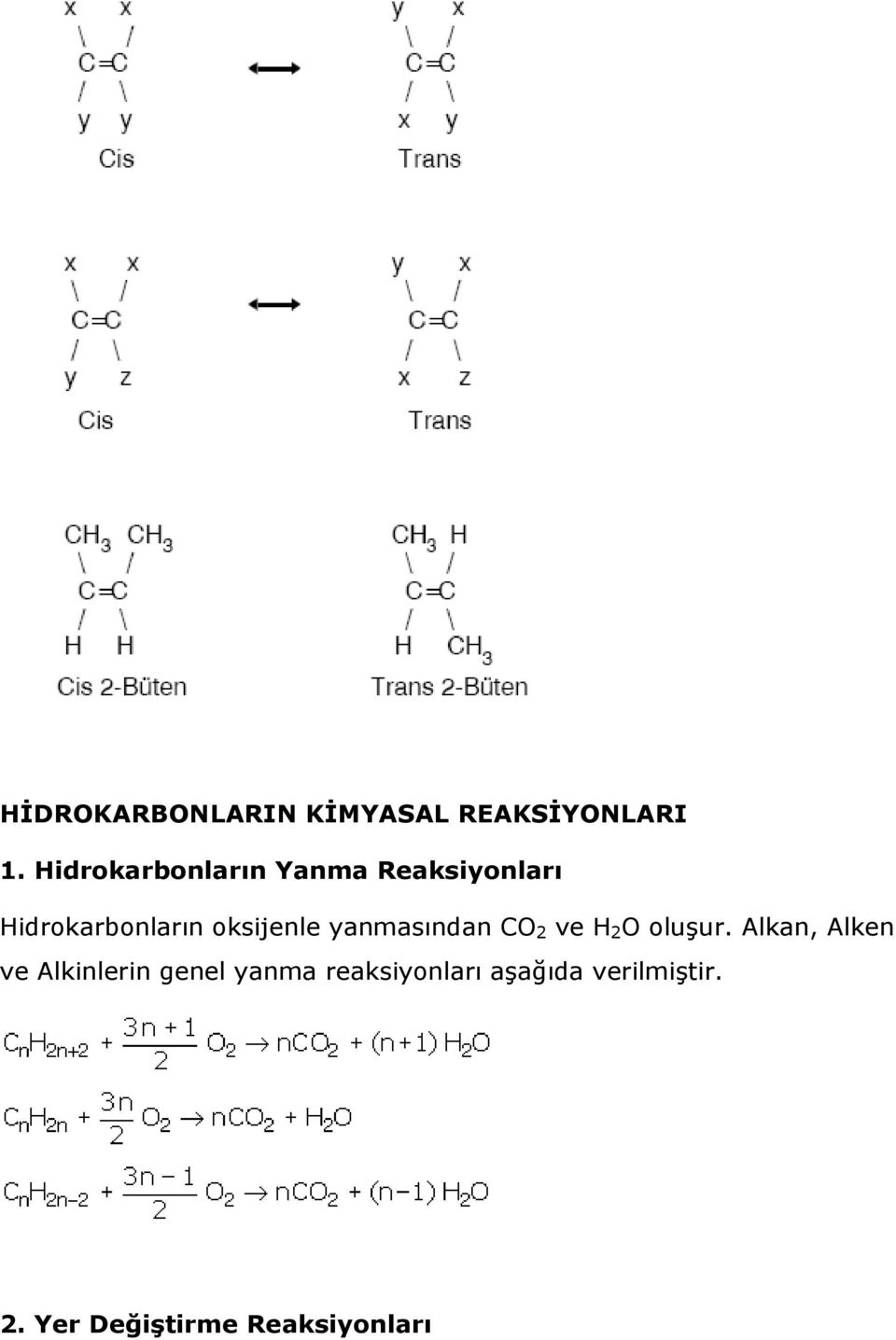 oksijenle yanmasından CO 2 ve H 2 O oluşur.