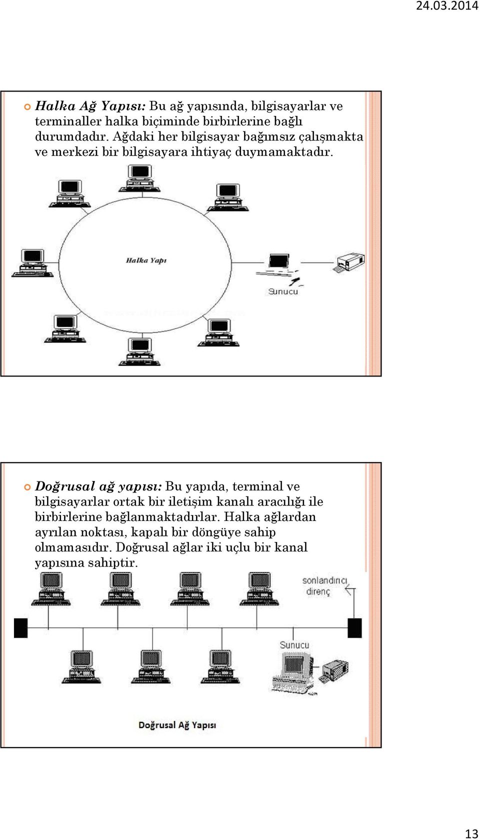 Doğrusal ağ yapısı: Bu yapıda, terminal ve bilgisayarlar ortak bir iletişim kanalı aracılığı ile birbirlerine