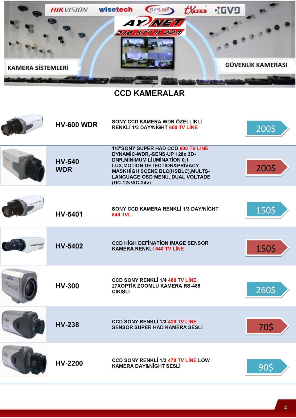 1 LUX,MOTİON DETECTİON&PRİVACY MASKHİGH SCENE BLC(HSBLC),MULTŞ- LANGUAGE OSD MENU, DUAL VOLTADE (DC-12v/AC-24v) 200$ HV-5401 SONY CCD KAMERA RENKLİ 1/3 DAY/NİGHT 540