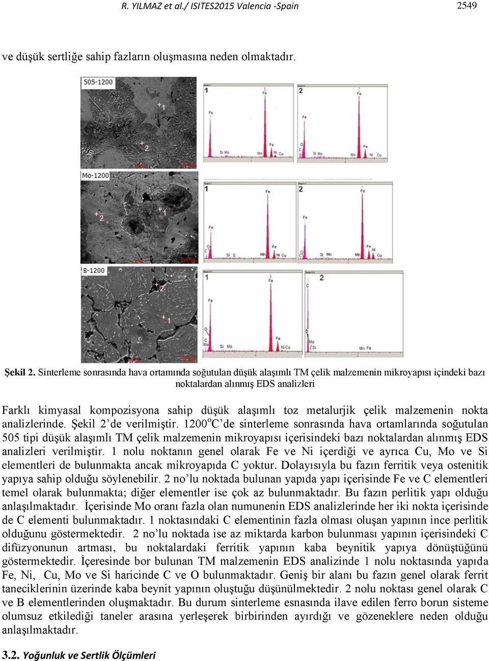metalurjik çelik malzemenin nokta analizlerinde. Şekil 2 de verilmiştir.
