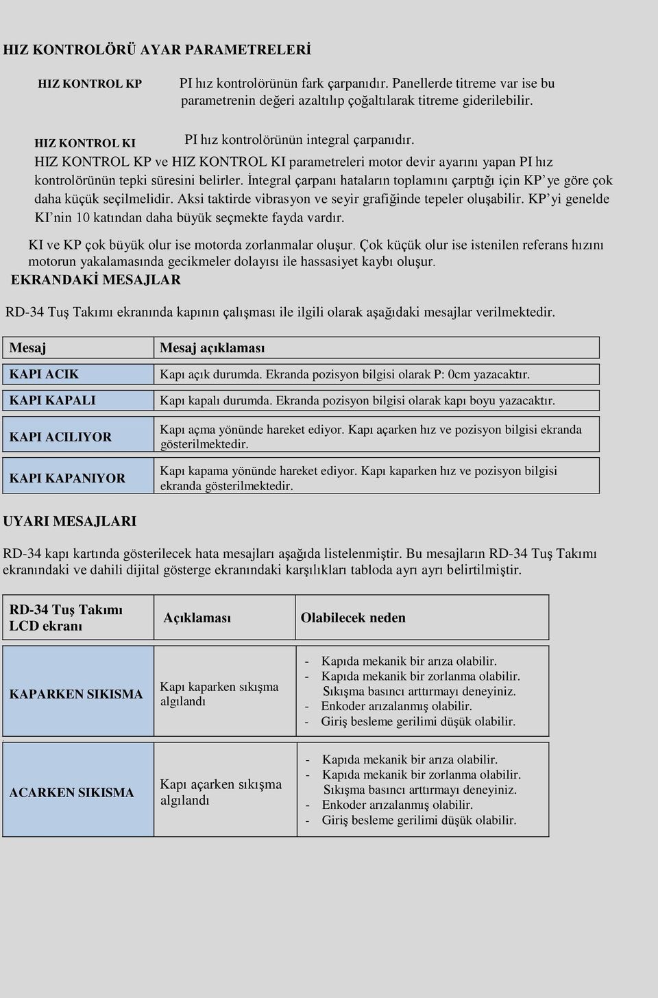 İntegral çarpanı hataların toplamını çarptığı için KP ye göre çok daha küçük seçilmelidir. Aksi taktirde vibrasyon ve seyir grafiğinde tepeler oluşabilir.