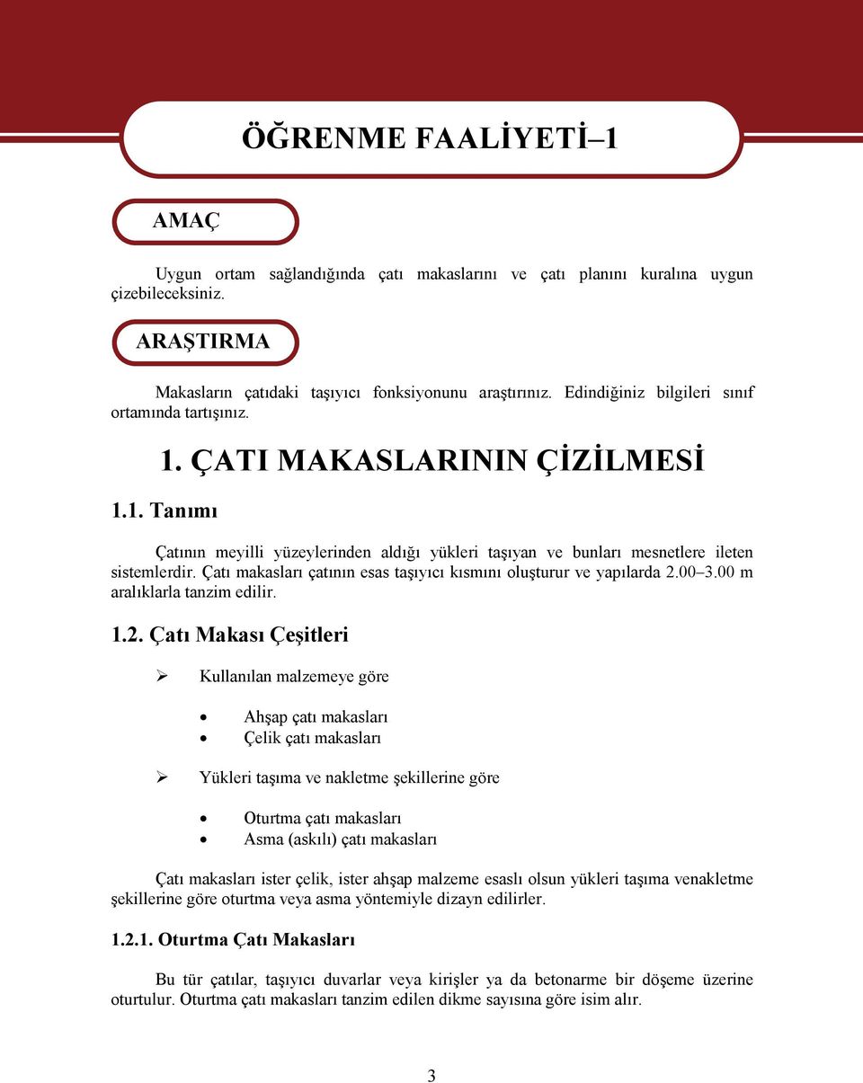 ÇATI MAKASLARININ ÇİZİLMESİ 1.1. Tanımı Çatının meyilli yüzeylerinden aldığı yükleri taşıyan ve bunları mesnetlere ileten sistemlerdir.