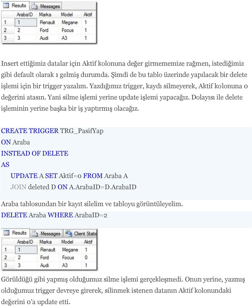 Yani silme işlemi yerine update işlemi yapacağız. Dolayısı ile delete işleminin yerine başka bir iş yaptırmış olacağız.