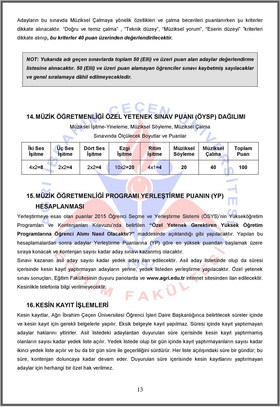 NOT: Yukarıda adı geçen sınavlarda toplam 50 (Elli) ve üzeri puan alan adaylar değerlendirme listesine alınacaktır.