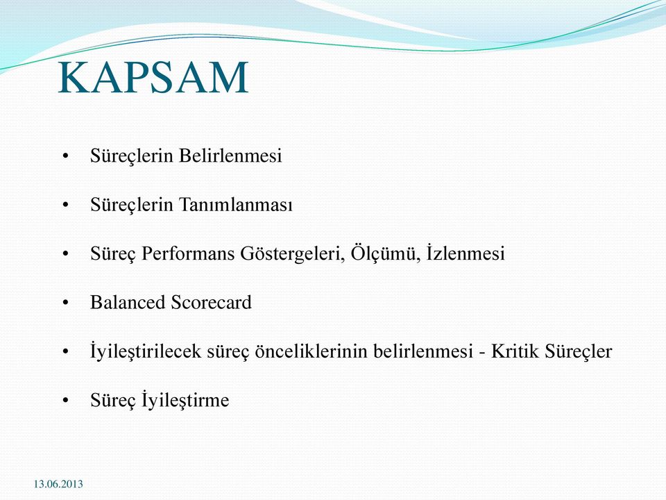 İzlenmesi Balanced Scorecard İyileştirilecek süreç