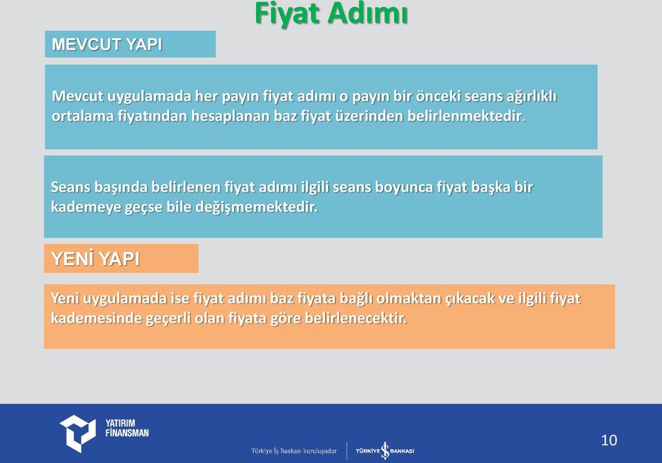 Seans başında belirlenen fiyat adımı ilgili seans boyunca fiyat başka bir kademeye geçse bile