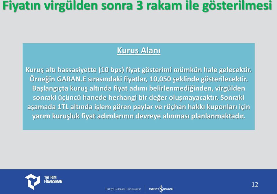 Başlangıçta kuruş altında fiyat adımı belirlenmediğinden, virgülden sonraki üçüncü hanede herhangi bir değer