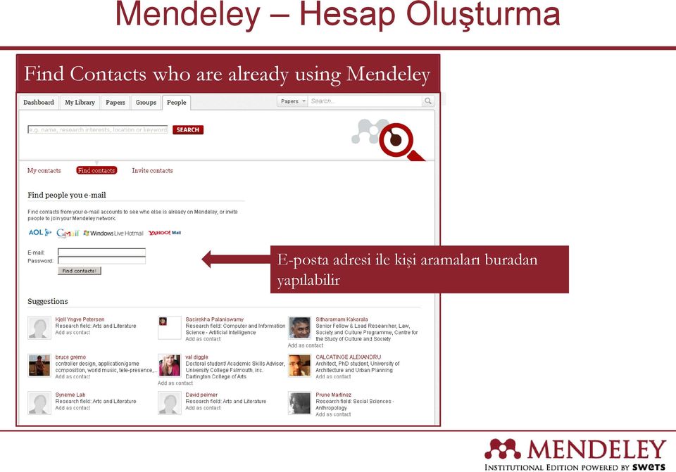 Mendeley E-posta adresi ile