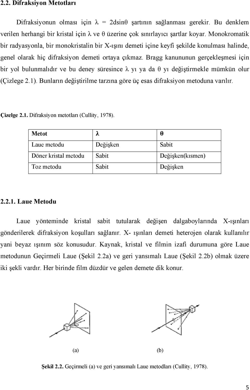 Bragg kanununun gerçekleşmesi için bir yol bulunmalıdır ve bu deney süresince λ yı ya da θ yı değiştirmekle mümkün olur (Çizlege 2.1).