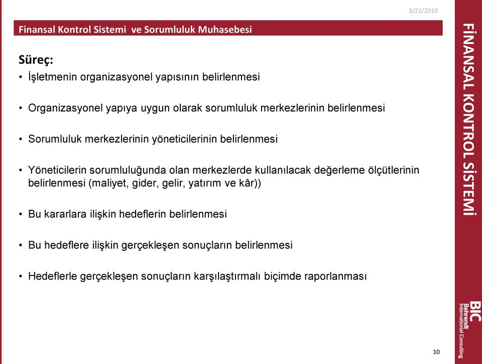 kullanılacak değerleme ölçütlerinin belirlenmesi (maliyet, gider, gelir, yatırım ve kâr)) Bu kararlara ilişkin hedeflerin belirlenmesi