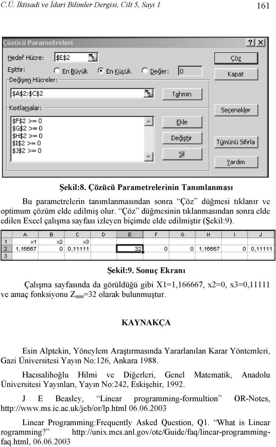 Souç Ekrı Çlışm syfsıd d görüldüğü gibi X=,66667, x=0, x3=0, ve mç foksiyou Z mi =3 olrk bulumuştur. KAYNAKÇA Esi Alpteki, Yöeylem Arştırmsıd Yrrlıl Krr Yötemleri, Gzi Üiversitesi Yyı No:6, Akr 988.