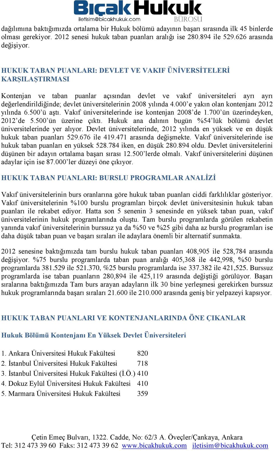 yılında 4.000 e yakın olan kontenjanı 2012 yılında 6.500 ü aştı. Vakıf üniversitelerinde ise kontenjan 2008 de 1.700 ün üzerindeyken, 2012 de 5.500 ün üzerine çıktı.