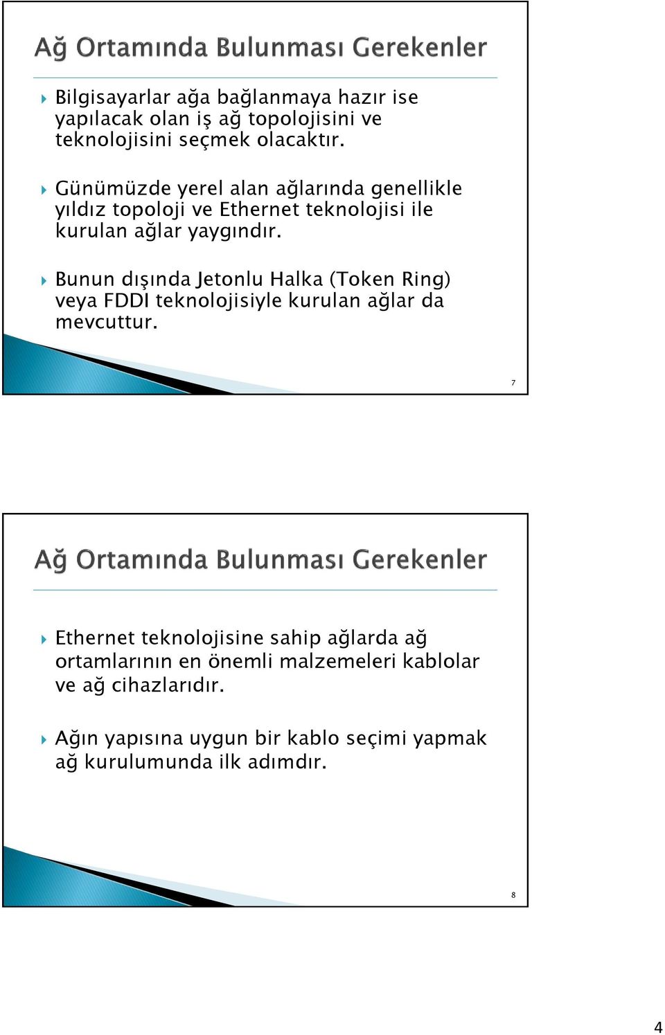 Bunun dışında Jetonlu Halka (Token Ring) veya FDDI teknolojisiyle kurulan ağlar da mevcuttur.