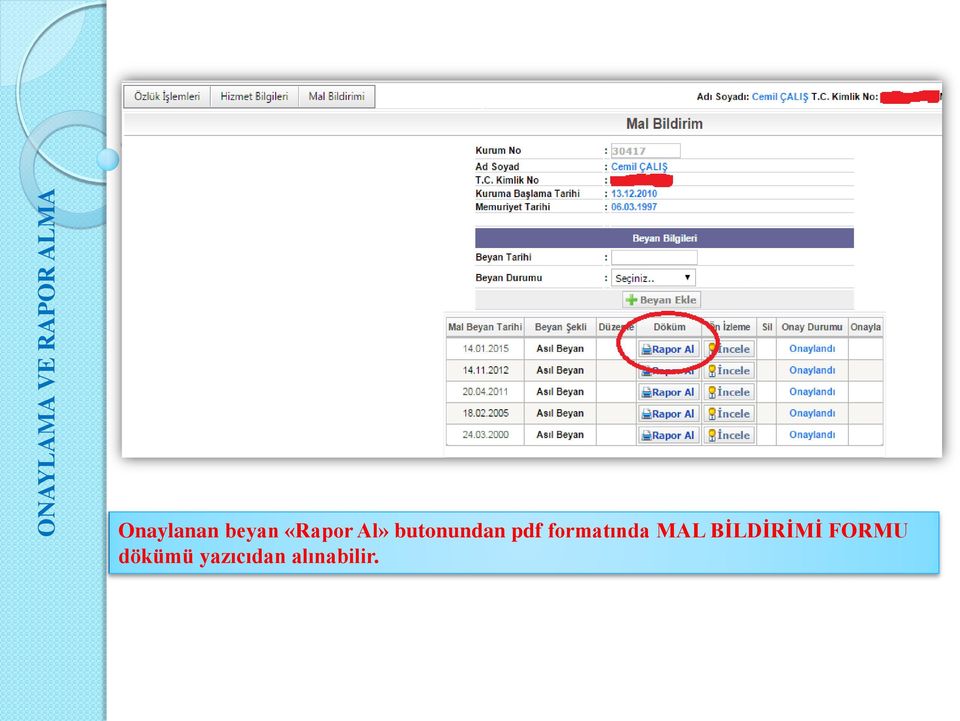 butonundan pdf formatında MAL