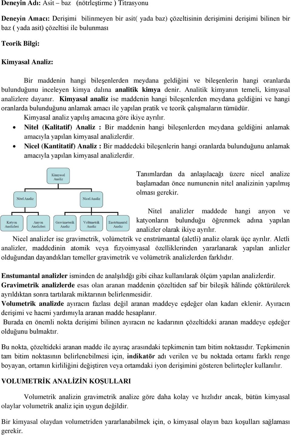 Analitik kimyanın temeli, kimyasal analizlere dayanır.