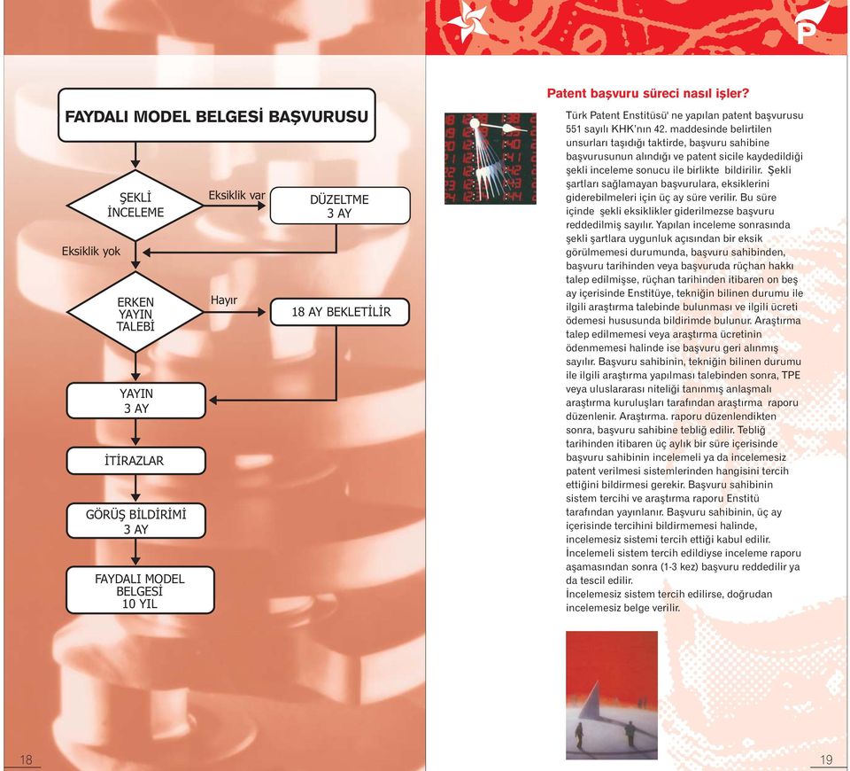 maddesinde belirtilen unsurları taşıdığı taktirde, başvuru sahibine başvurusunun alındığı ve patent sicile kaydedildiği şekli inceleme sonucu ile birlikte bildirilir.