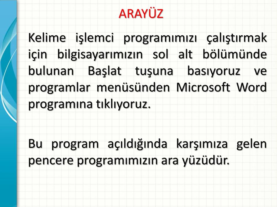 basıyoruz ve programlar menüsünden Microsoft Word programına